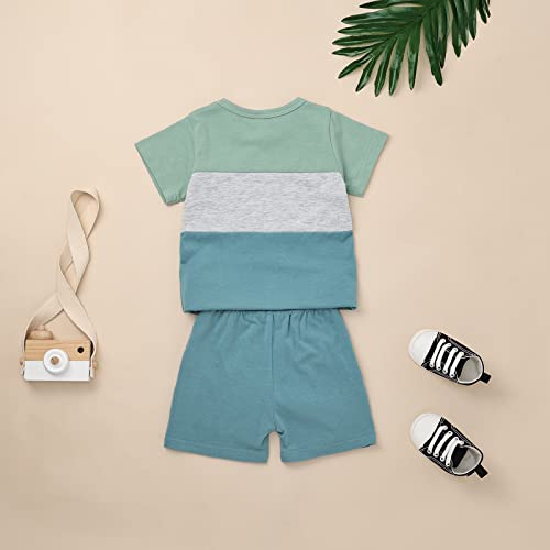 Kafiren Baby Boy Clothes 12-18 Months Boys Clothes Summer Outfits Short Sleeve Patchwork Top T-Shirt Pocket Pants Light Green Boy Set 12-18 Months/70Cm #TOP2