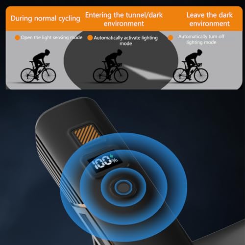 Image of Proberos Cycle Front Lights for Bicycle Riding, with Light Sensation & LCD Battery Display, USB Rechargeable Bike Light, Waterproof High Brightness LED Handlebar Light Night