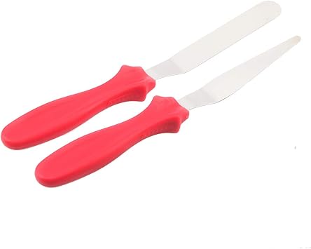 Stainless Steel Cake Spatulas Set, 4 inches Straight and Offset Butter Cake Cream Icing Spatula Red