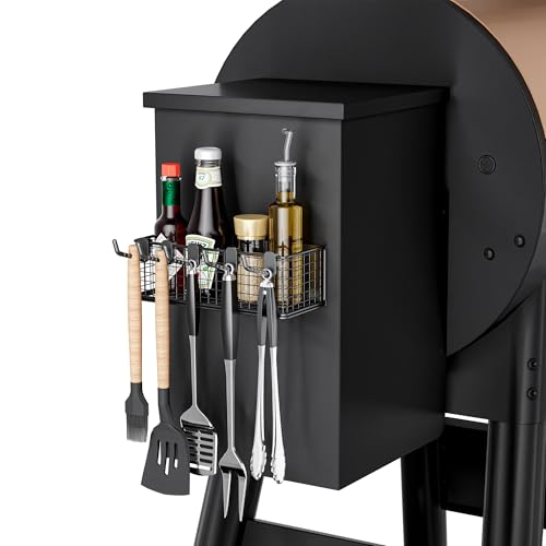 HIQCVOU Magnetic Storage Bin for Traeger Grills Traeger Accessories Compatible with Traeger Pro 22 Pro 34 Pro 575 Pro 780 Ironwood 885/650 & Z GRILLS PIT BOSS Wood Pellet Smoker (Black 1 Pack)