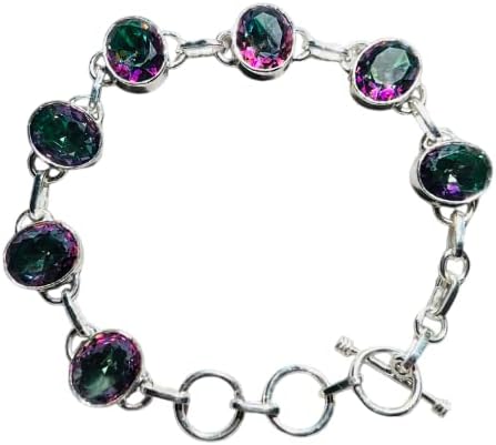 Mystic Topaz Bracelet, 925 Sterling Silver Bracelet, Mystical Rainbow Topaz Small Charm Bracelet, Natural Gemstone gift for Women