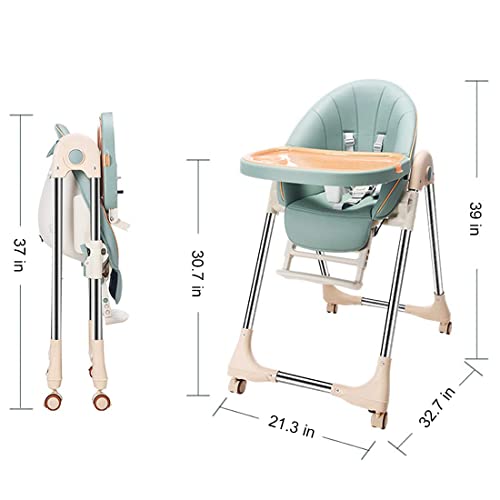 Ezebaby Baby High Chair For Toddlers, Foldable High Chair With Adjustable Seat Heigh Recline, Portable High Chair For Babies And Toddler With 4 Wheels, Infant High Chair With Removable Tray(Green) #TOP5