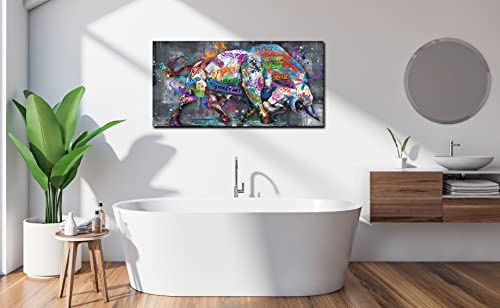 Zhaoshop Graffiti Cow Wall-Art - Banksy Canvas Wall Art For Bedroom - Abstract Animal Wall Decor Ready To Hang Size 40" X 20" #TOP3