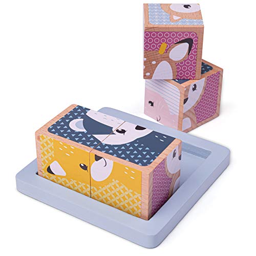 Bigjigs Toys FSC Certified Woodland Cube Jigsaw Puzzle - 6x 9-Piece Toddler Puzzles, Quality Jigsaw Puzzles for Kids, Educational Animal Puzzles, Suitable for 6 months +