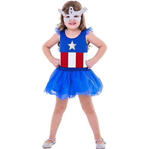Fantasia Capitão América Feminino Infantil Body e Tutu G 9-12
