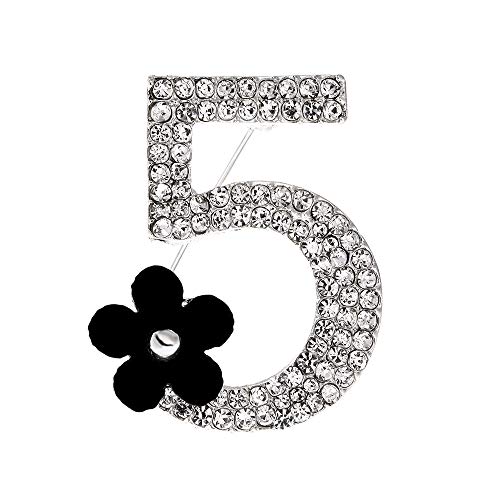 Comelyjewel Brooch Pin Number Five Pin Brooch Corsage Scarf pin Rhinestones Breastpin for Wedding/Banquet/Bouquet Sliver