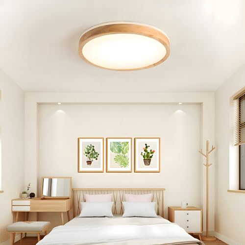 Miniatura 6 de Wayluoung Lámpara De Techo Led De Madera Ø50cm 3000-6000k 36w Lámpara De Madera Natural Con Brillo 360 Parte Superior Redondo Dormitorio Sala De Estar Habitación Regulable Con Control Remoto