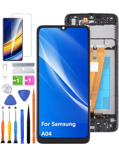 HLYGZX Pantalla de repuesto para Samsung Galaxy A04 LCD, A045F A045F/DS, pantalla táctil, digitalizador, kit de piezas de reparación (negro con marco)