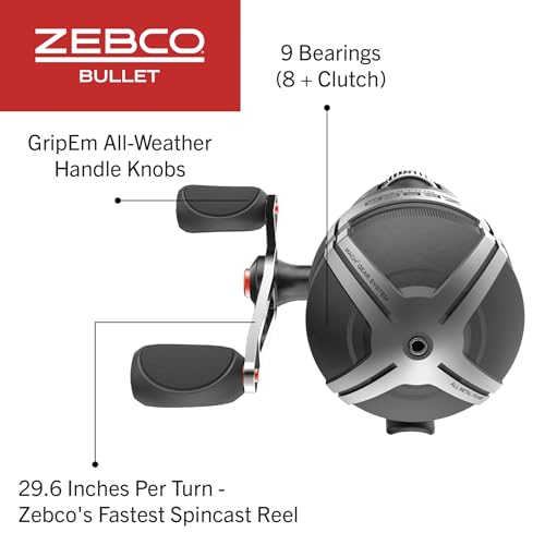 Zebco Bullet Spincast Fishing Reel, Durable All-Metal Construction, Solid-Brass Pinion Gear, Pre-Spooled with 10-Pound Zebco Fishing Line, Black
