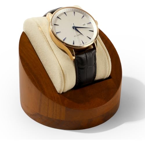 Oirlv Elegant Wooden Watch Stand with Removable Microfiber Cushion Compact Watch Holder for Display & Storage, Ideal for Father’s Day & Christmas (8.5 x 8.5 x 6.2 cm)