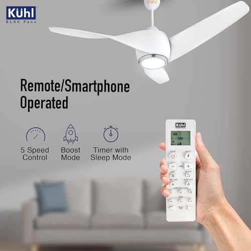 Image of KUHL Twist L3 1320 mm 65% Power Saving BLDC Ceiling Fan | BEE 5 Star Rated & ISI Marked | High Air Flow|5Year Warranty on Motor By Brand | Free Installation | IoT - Operate via Mobile & Alexa | White