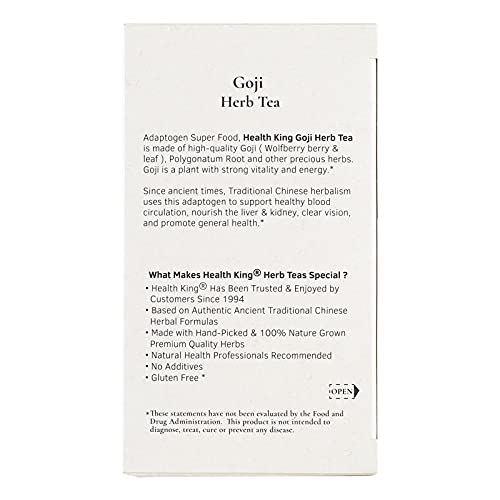 Goji Herbal Tea By Health King - Nourishes Liver & Kidney - (1 Pack, 20 Count Teabags, With Non-Gmo, Vegan, Goji Berry & Leaf, Polygonatum Root, Eleuthero Leaf, Perilla Leaf, Prunella Vulgaris) #TOP3