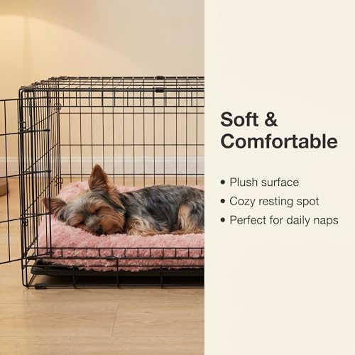 Image of Dog Crate Pad for Crate /Floor /Car for Small Dogs Washable | Deluxe Plush Dog Crate Pad with Non-Slip Bottom,Comfy Fluffy Kennel Pad for Maltese Shih Tzu Bichon Frise,22 inchx13 inch Pink