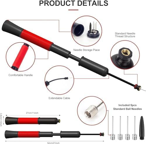 Miniatura 9 de Bomba de pelota con almacenamiento de agujas (nunca pierdas el pin), bomba de baloncesto con 5 agujas y cable extensible, bombas de fútbol, bomba de