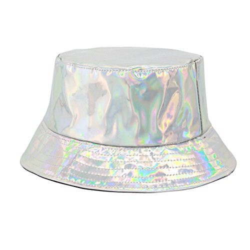 Surkat Unisex Fashion Hologram Climbing Bucket Hat Waterproof Fisherman Cap Travel Sunhat(Silver) #TOP1