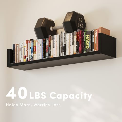 Image of Wall Bookshelf, Set of 3, U Shaped Floating Bookshelf, Hanging Bookshelves for Wall, Wall Mounted Shelves for Living Room Bedroom Office (Black, 23.6 Inches, 3)