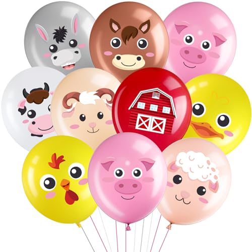 Censen 45 Pcs Farm Animal Balloons 12 Inch Pig Cow Sheep Latex Balloons Animal Farmhouse Party Decoration for Kids Birthday Party Baby Shower Indoor Outdoor Decor