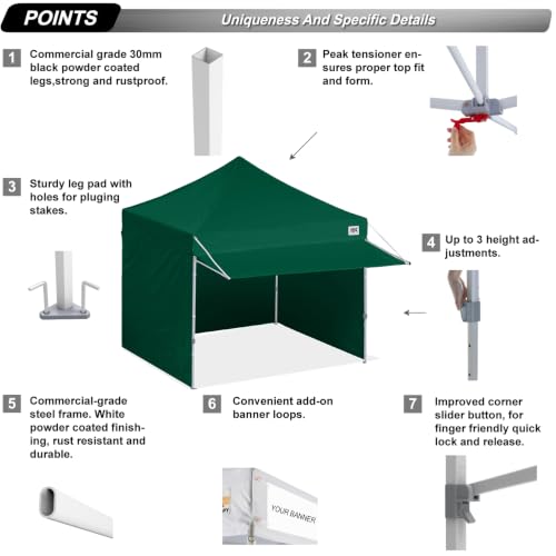 Image of ABCCANOPY Ez Pop up Canopy Tent with Awning and Sidewalls 10x10 Market -Series, Forest Green