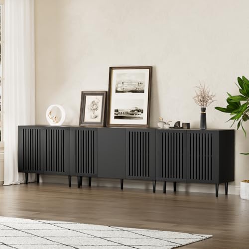 CHUWELL TV Stand for 110 Inch TV, Black Entertainment Center for 80+ 90+ inch TV Console Table with 7 DIY Doors, Classic Television Stands for Living Room,Bedroom