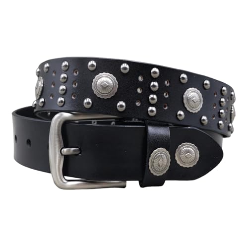 Unisex Studded Belt With Circular Hollow Rivet Design, Punk Rock Goth Filigree Waist Strap