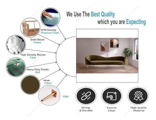 Image of Rosewood Luxury Curved Sofa in Premium Velvet-Fabric | Solid Wood Structure | High Density Foam | Sturdy Golden Legs | Comfortable & Stylish Couch for Modern Living Room (Brown, 3 Seater)