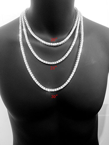 HH Bling Empire Unisex Iced Out Hip Hop Silver Gold Artificial Diamond cz Tennis Chain 16 18 20 22 24 30 Inches (1 Row - Silver, 24) - Thumbnail 5
