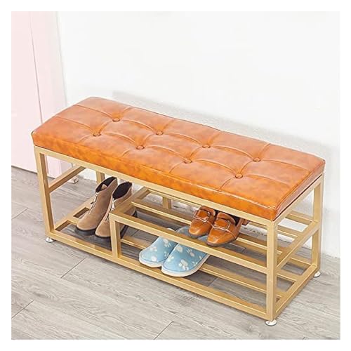 Banc de rangement pour chaussures en lin et métal doré 120cm