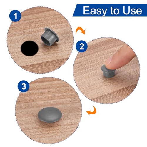 Image of uxcell 2000Pcs Screw Hole Plugs, 5mm(3 /16 inch) Dia Plastic Round Button Plugs Snap in Locking Hole Covers Flush Type Caps for Furniture Cabinet, Dark Grey