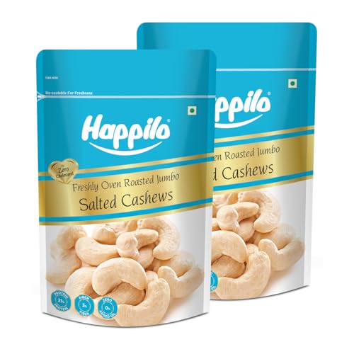 Image of Happilo Premium Roasted and Salted Cashews, 200g (Pack of 2)|Healthy Snacks, Dry fruits, Kaju|Rich in Protein|Rich in Fibre|Healthy Snacks|100% Pure Dry Fruit|Magnesium and Phosphorus|Rich in Protein