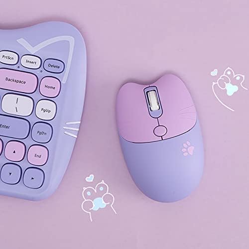 Cute Cat Keyboard and Mouse Combo Wireless, Kawaii Keyboard and Mouse for Girls and Kids, Soundless Colorful Keys, Compatible with Notebook, PC (Purple-84Keys) 7