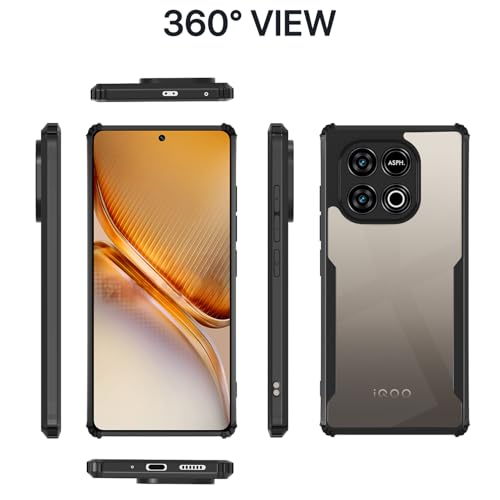 Image of Outlouders Back Cover for iQOO Neo 10 5G / Vivo Y300 GT 5G | Ultra Hybrid Transparent | Full Camera Protection | Raised Edge | Crystal Clear Bumper Case(Black)