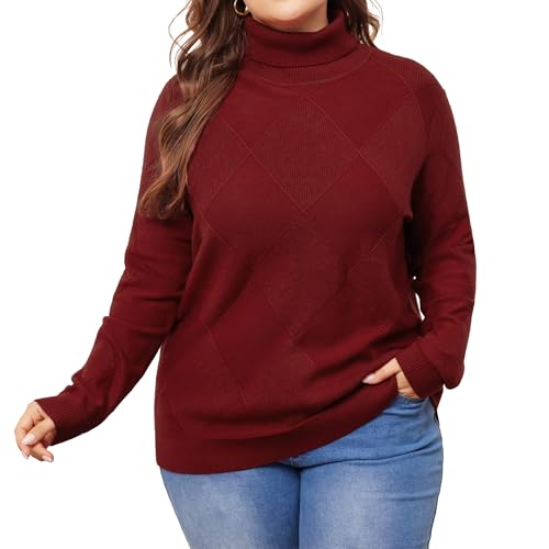 Image of Agnes Orinda Plus Size Pullover Sweaters for Women Lightweight Long Sleeve Turtleneck Novelty Sweater