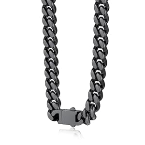 Bestyle Thick Stainless Steel Mens Cuban Link Chain, Black/Gold Chain for Men, No Tarnish & Durable Men Chain Necklace, 5/7/9/12mm Wide, 18″-30″ Long, Gift Package