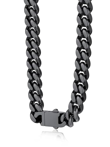 Bestyle Thick Stainless Steel Mens Cuban Link Chain, Black/Gold Chain for Men, No Tarnish & Durable Men Chain Necklace, 5/7/9/12mm Wide, 18