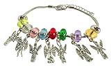 Brazalete de los 7 Arcángeles con Dijes Plateados, cuentas de cristal Multicolor y cadena Plateada Ajustable