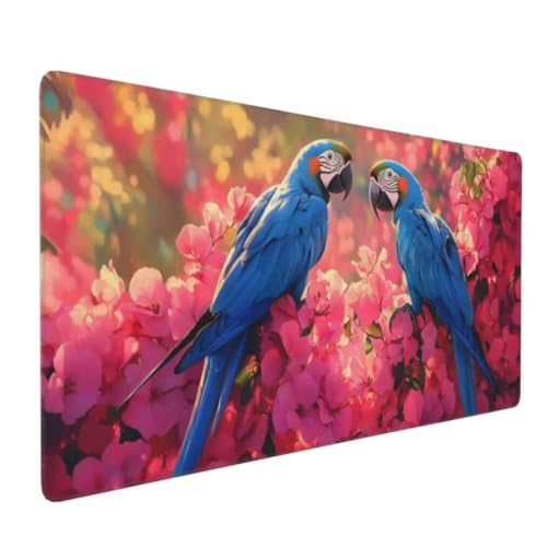 Sous main bureau fleurs roses et oiseau bleu pour informatique et maison