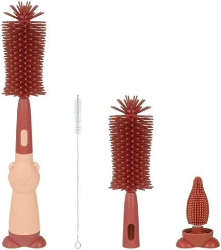 Vicloon Silikon-Bürsten für Babyflaschen, 3 in 1-Baby flaschenbürstenset, für Babyflaschenbürste und Sauger, BPA-frei, mit weicher Bürste, Nippelbürste, Strohhalmreiniger (Rot)