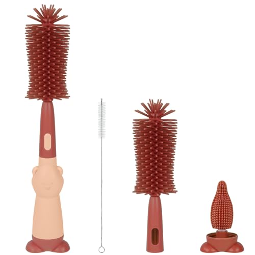 Vicloon Goupillon Bébé en Silicone, 3 en 1 Nettoyage Biberon Brosse,Goupillon Biberon et Tétine pour Toutes Les Tailles de Biberons,sans BPA Durable et sans Rayures (Rouge)