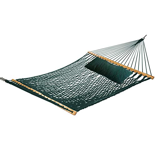 Castaway Hammocks 13 ft. Green Soft Spun Polyester Rope Hammock with Free Pillow