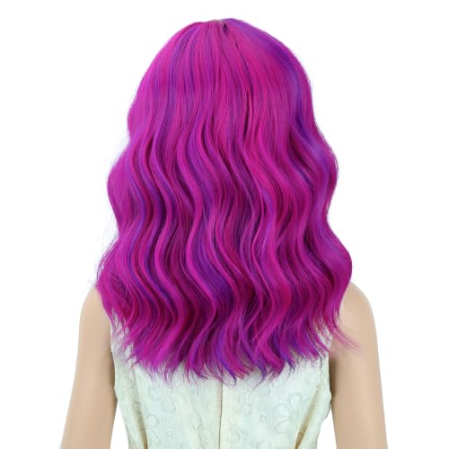 Image of PATTNIUM Girls Rose and Purple Short Side Part Curly Wavy Wig | Kids Rose Purple Short Wig for Halloween Costume Cosplay Party Wig