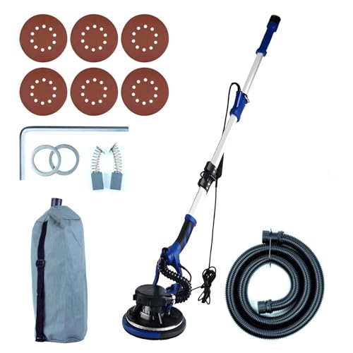 QFGain Lijadora EléCtrica para Paneles De Yeso, 5 Velocidades (800-2100 RPM), con Mango Extensible, Sin Polvo, Ideal para Reparar Techos Y Paneles De Yeso. Incluye 6 Discos De Lijado. smallhandle