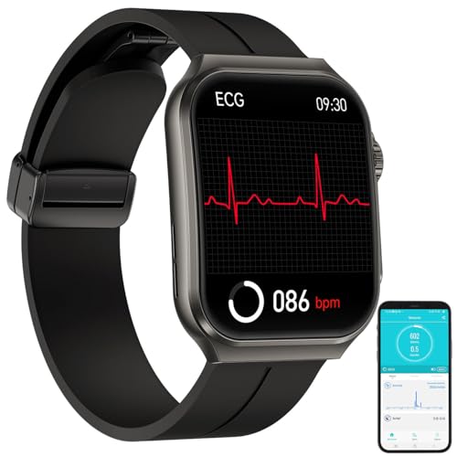 Newgen Medicals Uhr mit EKG Funktion: Smarte Fitness-Uhr mit EKG-, Blutdruck- und Körpertemperatur-Anzeige (Smartwatch mit Blutdruckmessung, mit Blutdruckmessung, Smart)