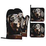 Juego de 4 manoplas de horno y soportes para ollas, resistentes al calor, antideslizantes, almohadillas calientes, almohadillas calientes, guantes de horno, guantes de cocina, manoplas antideslizantes