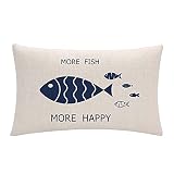 ULOVE LOVE YOURSELF Sea Theme Fish Cushion Covers Costal Beach Throw Pillow Cover More Fish More Hap
