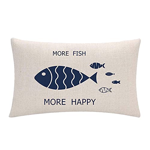 Ulove Love Yourself Sea Theme Fish Cushion Covers Costal Beach Throw Pillow Cover More Fish More Happy Nautical Decorative Lumbar Pillowcases 12×20 #TOP7