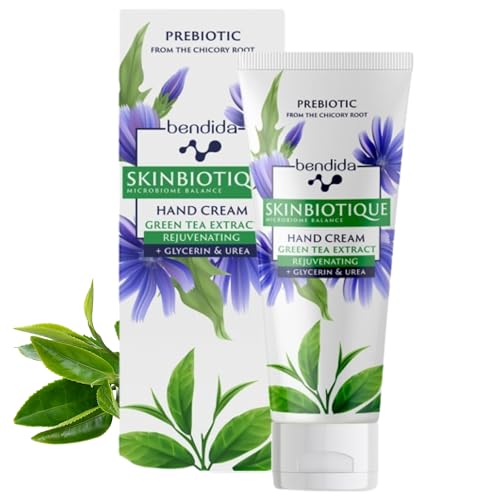 Bendida Skinbiotique Crema per le mani con estratto di tè verde + glicerina, idratante per pelle ruvida e danneggiata, crema delicata per mani secche e pelle stressata, 50 ml