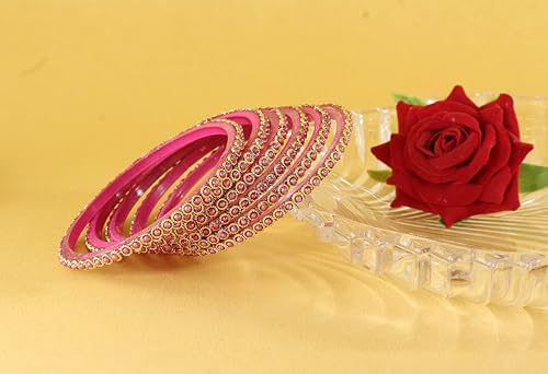 Image of NMII Glass Golden Beads & Pearls Moti Work Designer Bangles Set For Women & Girls | Kanch ki Chudi Set | Girl's Bangles Bracelet | Glass Bangles | Daily, Wedding, Party, Fashion Jewellery- Set of 12