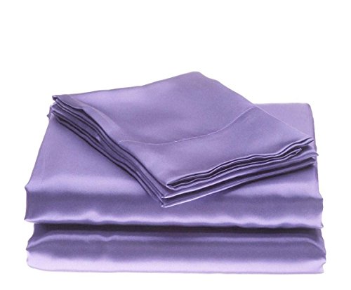 Bedify Silk Satin Sheet Set, King, 4pcs, Lilac