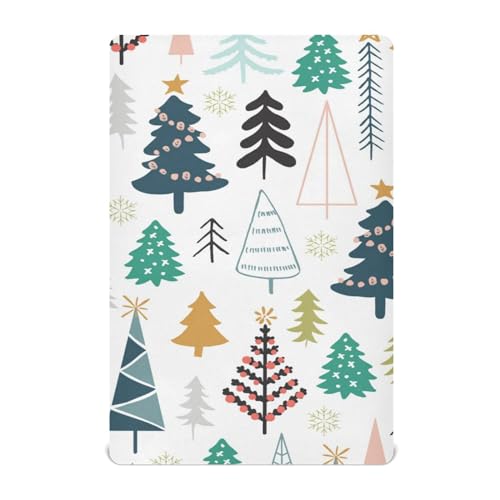Moudou Christmas Tree Playard Sheet for Boy Girls, Soft Breathable Fitted Toddler Sheet for Standard Playard Bed Mattress, 39 x 27 x 5 Inch
