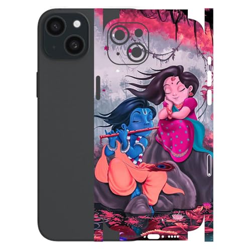 Image of AtOdds - Full Body Back Screen Guard Protector Film - Lamination Wrap Skin Sticker for iPhone 15 Plus | Scratchproof Matte Finish (Design - Radha Krishan)
